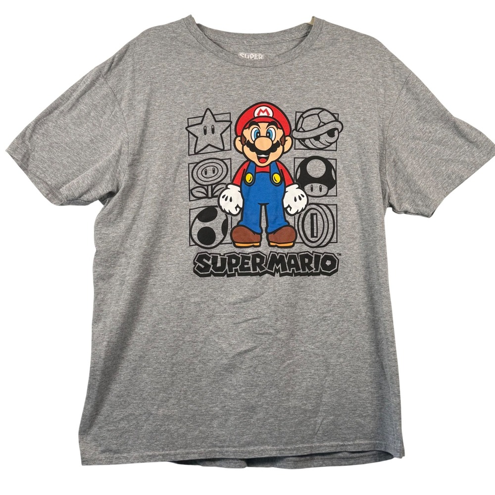 Nintendo Mens XL‎ Super Mario Graphic T-Shirt Gray Short Sleeve Hybrid Apparel